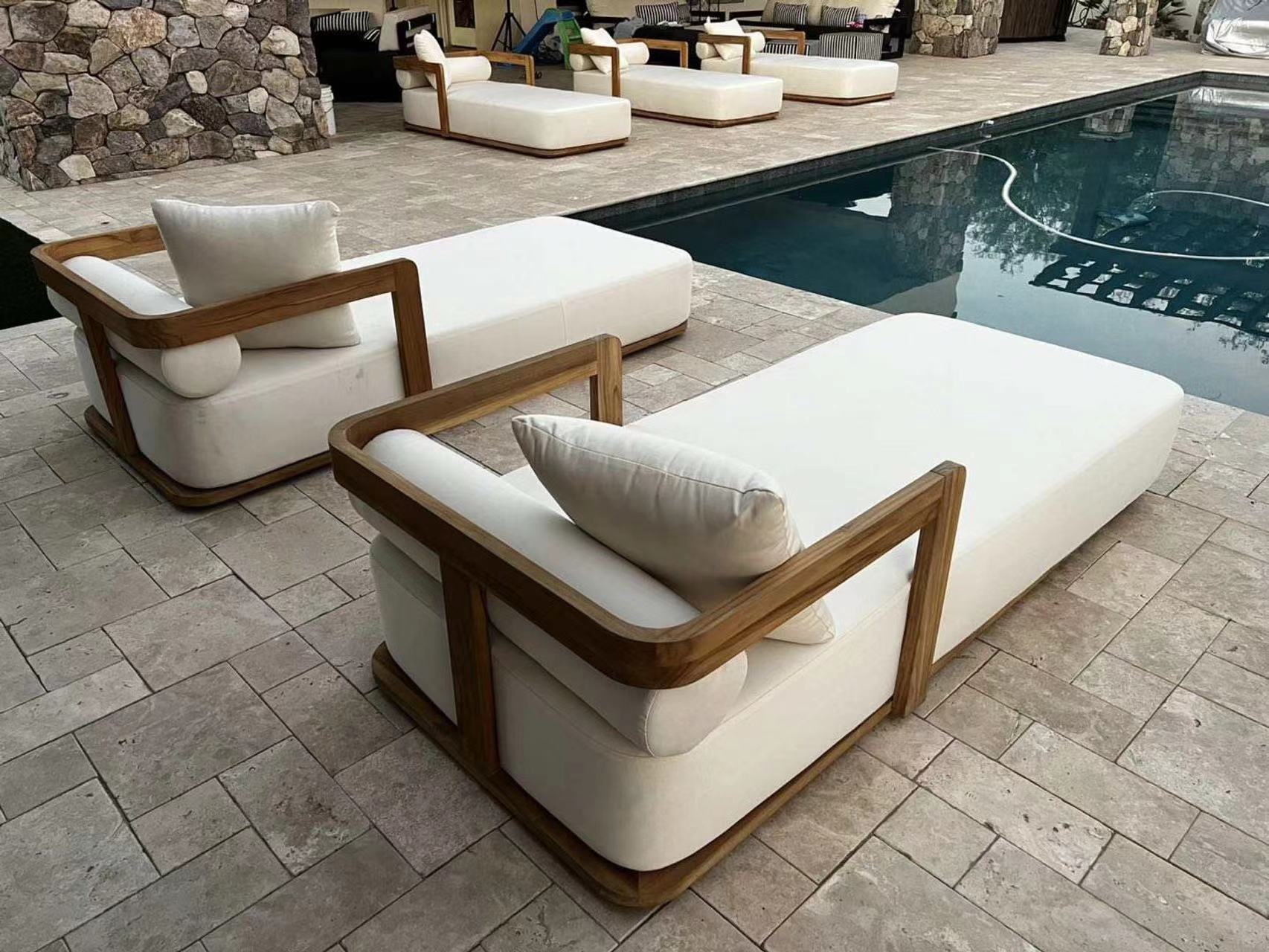 SIGMA Teak Wood Sun Loungers For Pool Side Outdoor Teak Furniture Wood Chaise Lounge