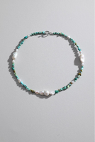 Collier pour femme en turquoise brute et perles d'eau douce avec fermoir plaqué or, matériau naturel, certifié CE ASTM REACH, bijoux de mode