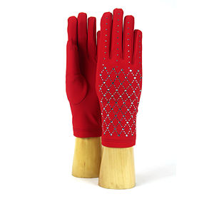 Fabriqué en Italie Gants pour femmes Gants de mode Gants en tissu avec strass. Étincelant et pour les occasions élégantes. Tissu extensible - Product Image 1