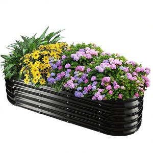 LY-Beige Black Galvanized Metal Planting Garden Bed <strong>Vegetable</strong> <strong>Pot</strong> Box Oval Outdoor Gardening Manual Fastening - Product Image 1