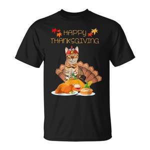T-shirt Happy Thanksgiving Bengal Cat Turkey pour hommes et femmes, taille unisexe S à XXL - Product Image 1