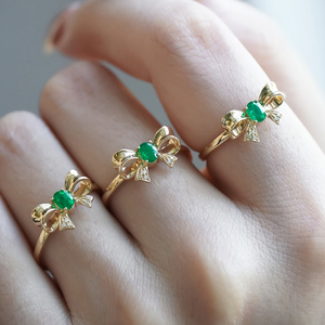 Aazuo 18K Solid Yellow Gold Real Diamonds Natural Emerald Everyday Wear Lovely Bowknot <b>Ring</b> Gift For Ladies <b>Kids</b> Birthday Party - Product Image 5