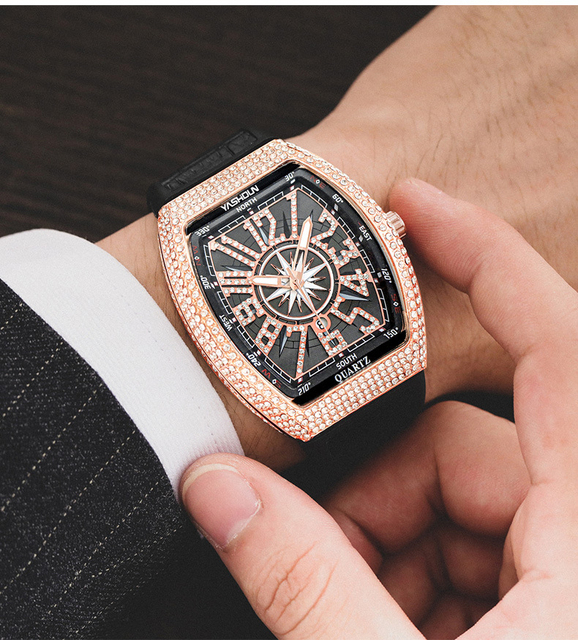 50mm Large Dial Square Quartz Watches Luxury Diamond Japanese Movement Men Digital Watch