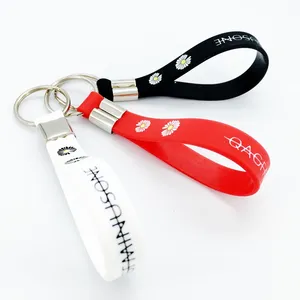 Custom Printing Silicone Keychains Embossed Debossed Wristlet Key Ring Chain Rubber Wristband Loop Key Chain With keyring