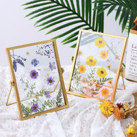 6x8 Arrangement de fleurs en relief spécimen feuilles fleurs séchées cadre Photo or métal cadre Photo décor avec plexiglas