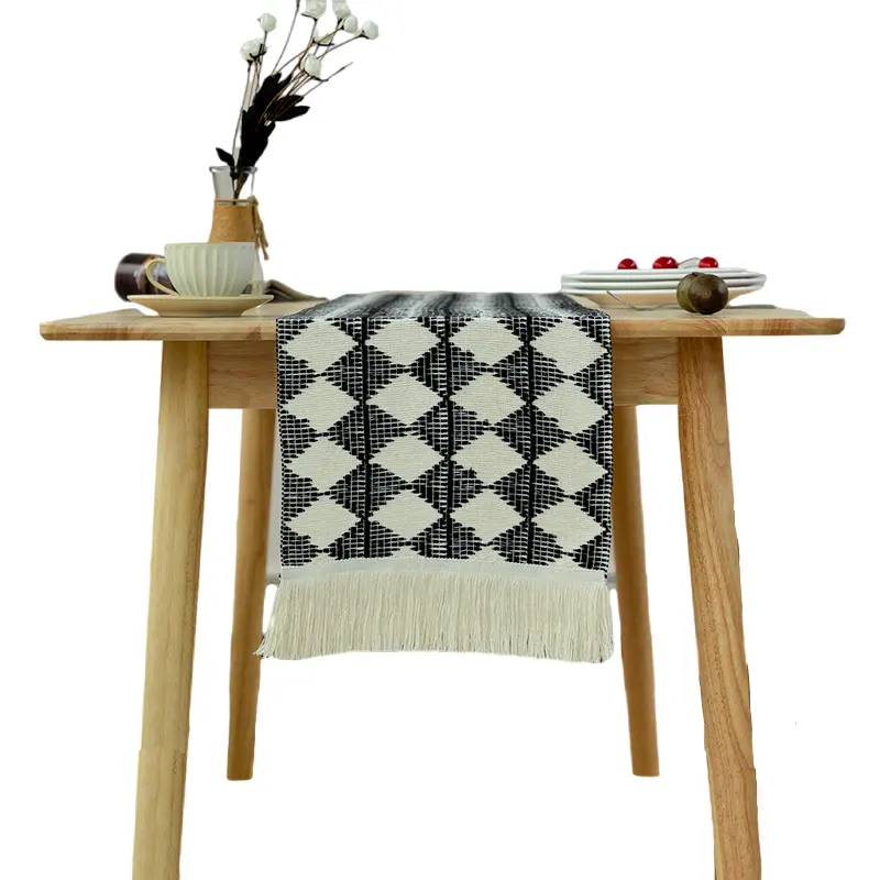 ผ้าปูโต๊ะผ้าลินินผ้าฝ้ายสองสีแบบต่อกันลายทางผ้าขอบแบบอเมริกันไฟตกแต่งโต๊ะวันหยุดสุดหรู
