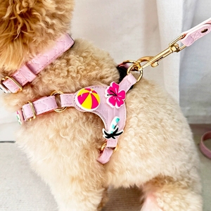 Collar de perro de cuero ajustable personalizado de diseñador de lujo conjunto de correa colorido suave <span class=keywords><strong>DIY</strong></span> arnés para mascotas con etiqueta de dijes - Product Image 3