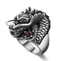 Bague Crâne Gothique Personnalisée en Acier Inoxydable avec Pierre de Cristal Noire et Rouge, Alliance Punk pour Hommes et Femmes