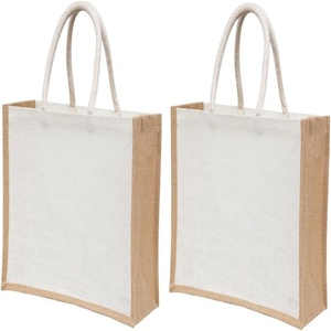 Sacs de courses réutilisables avec poignées en coton, sacs fourre-tout en toile de jute, sacs de plage en jute, sacs fourre-tout réutilisables en toile de jute - Product Image 1