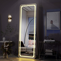 Miroir sur pied pleine longueur personnalisé avec éclairage, cadre en aluminium, miroir mural pour salle de maquillage, miroir LED sur pied