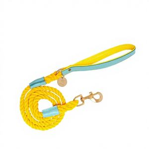 Laisse pour chien en corde tressée faite à la main de 5 pieds, poignée en cuir véritable de qualité supérieure, confortable et durable, 100% coton naturel - Product Image 1