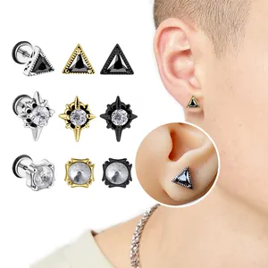 Wholesale Punk Style Single Zircon Prong Earrings Stainless Steel Vintage Obsidian Men Earrings