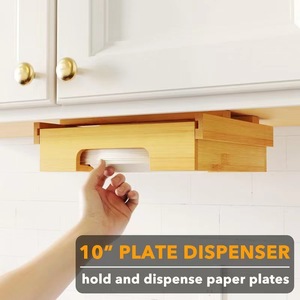 9-inch Bamboo and Wood <b>Kitchen</b> Hanging Disposable Paper Plate Dispenser, Cake Plate <b>Storage</b> Rack, Solid Wood Cabinet Bracket - Product Image 3