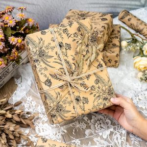Kraft Floral Wrapping Paper Black Brown 46.8 Sq Ft Recyclable Gift <b>Wrap</b> for Birthday <b>Bridal</b> - Product Image 2