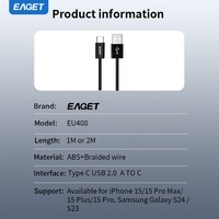 EAGET EU408 Câble de données à chargement rapide 1M 2M USB Type C Personnalisable Vente en gros Veste TPE pour écouteurs iOS Chargeur de ligne de données de téléphone