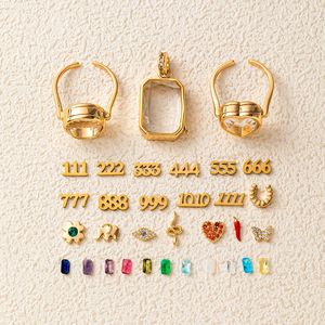 จี้ห้อยรูปวงแหวนแบบลอยได้ |   ฐานเครื่องประดับ DIY แบบเปลี่ยนได้ ชุบทอง 18K ทำจากทองเหลือง พร้อมจี้: หิน, ตัวเลขนำโชค - Product Image 2