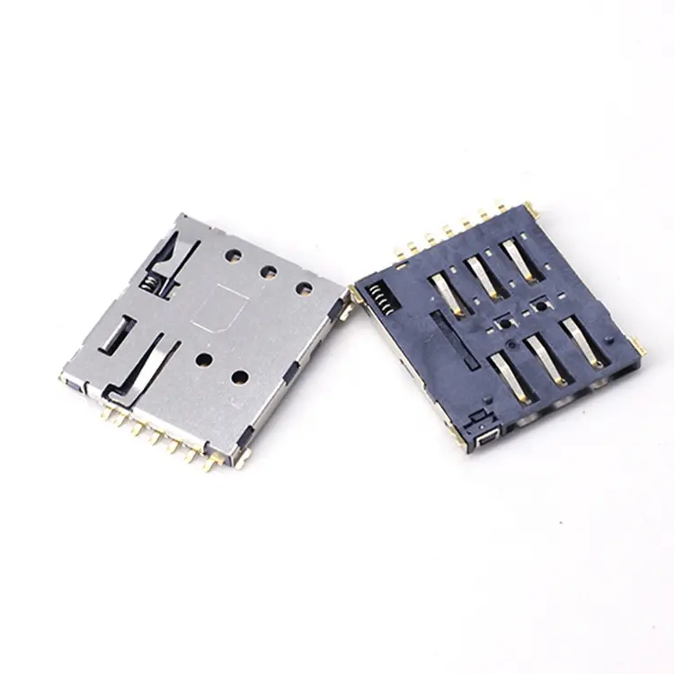 Promosi Kualitas Terbaik Konektor Kartu SIM Nano Push-Push 6Pin Engsel Kontak Sim Pcb Konektor Kartu Sim Pin KONTAK Smt