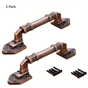มือจับประตูโลหะผสมสังกะสีสีแดงสไตล์โบราณแบบย้อนยุค <span class=keywords><strong>2</strong></span> ชิ้น สำหรับติดตั้งบนพื้นผิว ใช้สำหรับตู้ครัว ประตูบานเลื่อน และประตูไม้ทั่วไป - Product Image 2