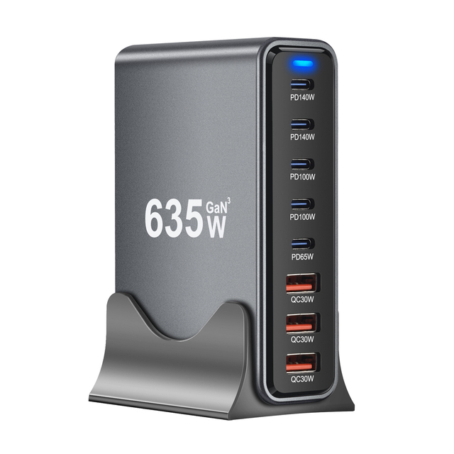 New 635W USB C GaN Desktop Charger Block 8 Port USB C PD Charging Station Dual 140W PD 3.1,100W PD3.0 Fast Laptop Charger