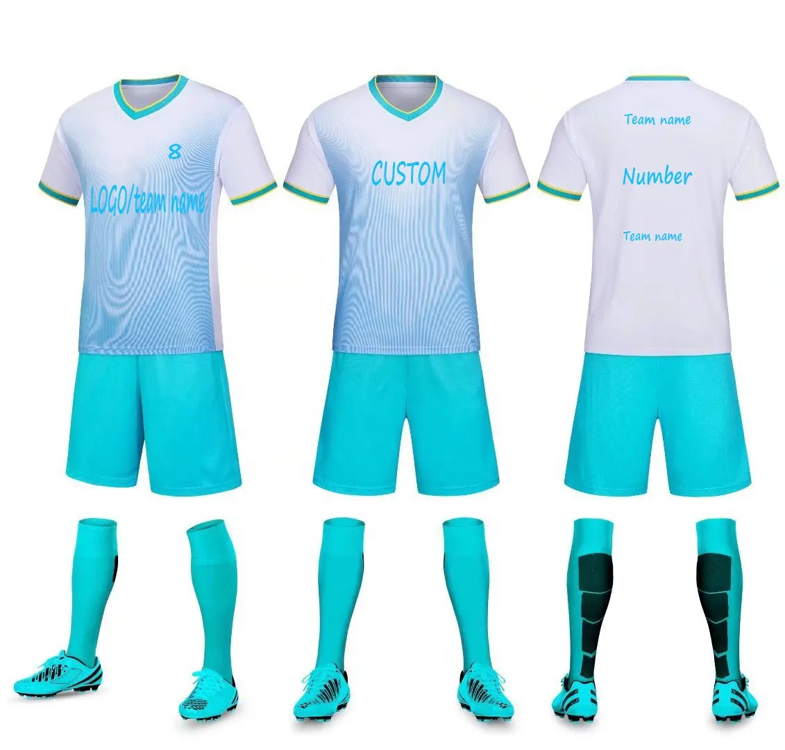 Uniformes de Club de l'équipe de Sublimation, maillots de Football deux pièces pour hommes, short personnalisé bleu et blanc, ensemble de maillot de Football unisexe