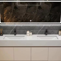 Meuble de salle de bain mural moderne à double vasque avec finition en marbre Comptoir en céramique Table de lavage de sol Suite de toilettes pour villas