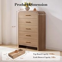 Commode HANYEE à 5 tiroirs courbés avec des coins arrondis élégants et des poignées dorées pour le rangement de la chambre