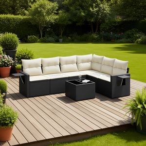 Set Divano da Giardino Modulare in Polyrattan Nero, Elegante Arredamento da Esterno, Collezione da Giardino 6 Posti - Product Image 2