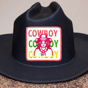 מערב הבוקרת רקום הרגשתי ידידותי לסביבה ברזל-על cowgril כמו טלאים הרוח טלאי לבוש כובע - Product Image 6