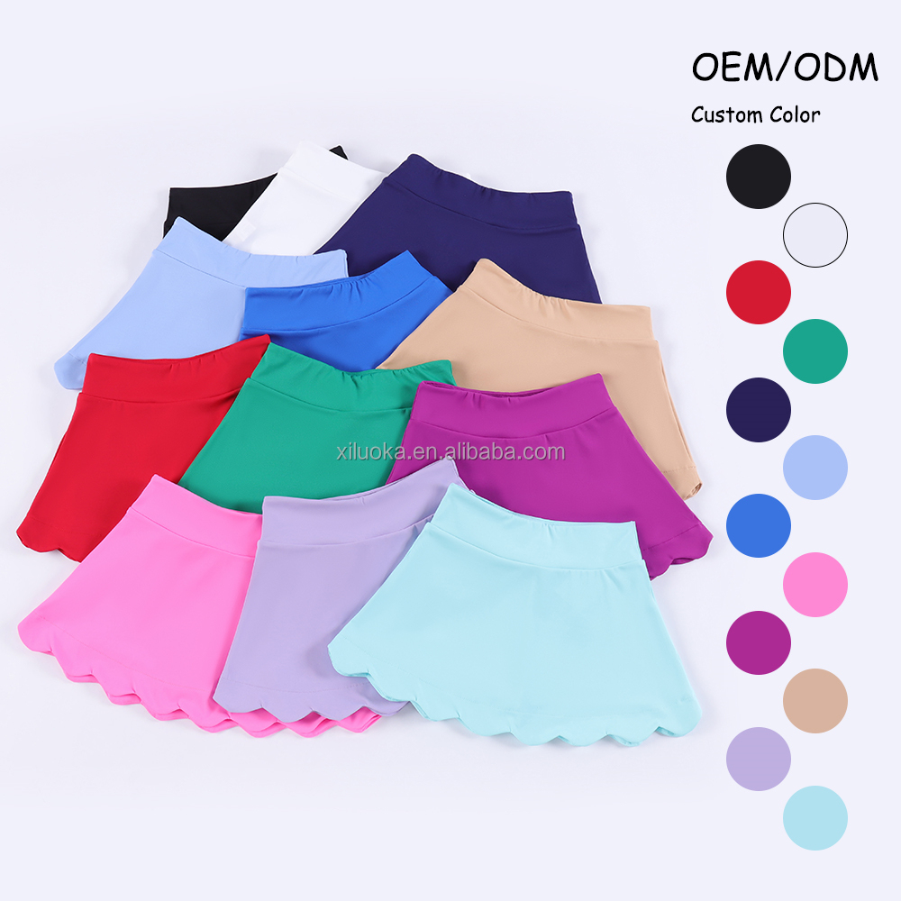 High Waist Kids Girls Yoga Skirt Plus Size Youth Tennis Workout Training Wear New Arrival Scallop Skirt With Shorts