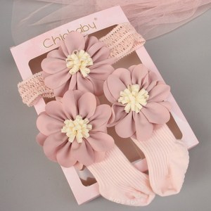 Lace Crown Floral Bow <b>Baby</b> <b>Headband</b> Sock Set Glitter Tulle Bow Ribbed Cotton Mid Calf Socks Soft Elastic Infant Hair Accessory - Product Image 2