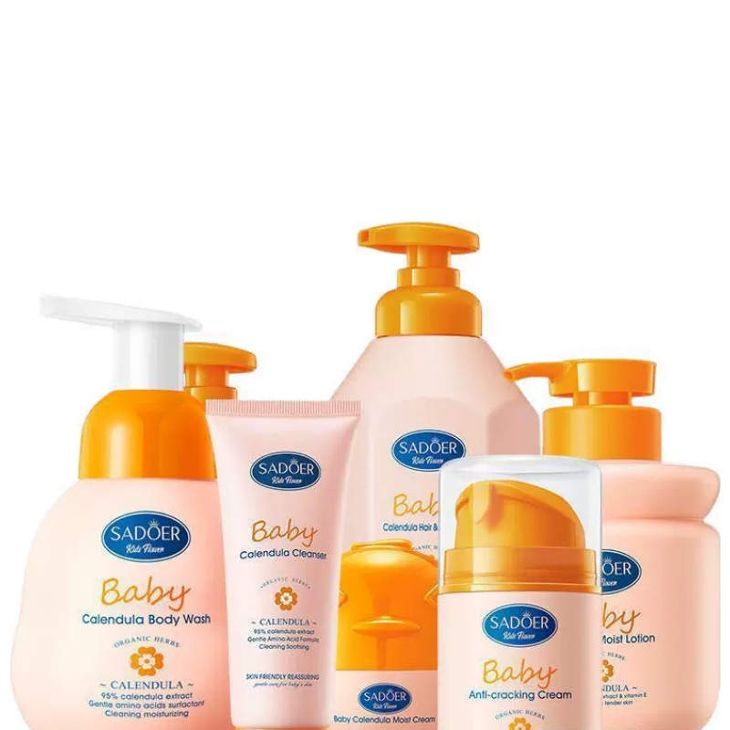 Calendula Vitamin E Baby Skincare Set – Gentle Cleansing & Moisturizing Face Cream Lotion for Kids & Sensitive Skin