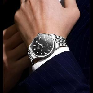 OLEVS 6723 scavato mani luminose Business in acciaio inox semplice quadrante romano meccanico da uomo orologio da polso automatico Movt orologi - Product Image 2