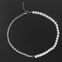 Collier de perles en acier inoxydable plaqué, chaîne torsadée, épissage de brins métalliques, collier de perles