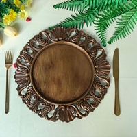 Assiettes de présentation vintage rétro en plastique marron à motif floral de 13 pouces pour mariage, fête, décoration de table, écologiques