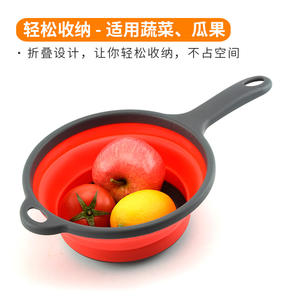 กระชอนพับได้พร้อมที่จับสำหรับล้างผักและผลไม้ในครัว สีเขียวและสีเทา - Product Image 4