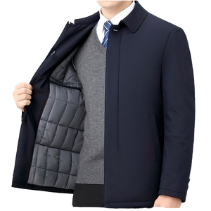 Men's <b>Winter</b> Stand Collar Cotton Lapel Bomber <b>Jacket</b> <b>Waterproof</b> Front Warm Business Outer Wear Zipper Closure High Street Style - Product Image 1