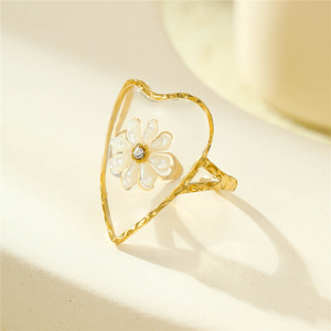 Bague grappe cœur fleur en cristal tendance printemps 2026, plaqué or 18 carats, acier inoxydable, bijoux romantiques pour femmes et jeunes filles - Product Image 1