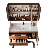 Nouvelle combinaison de meuble de salle de bain en céramique noyer avec lavabo intégré, toilettes et meuble sous lavabo