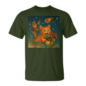 Camiseta navideña con diseño de gato tabby naranja, mamá gata, gatito y Papá Noel - Product Image 1