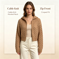 Kajsa – Nouveaux cardigans tricotés sur mesure pour femmes, OEM & ODM, de haute qualité, en maille torsadée menthe, avec fermeture éclair et capuche, hauts tricotés à manches longues, vente en gros