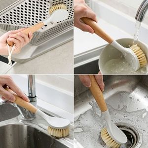 Sisal Pot Scrubber Wooden Handle Long Handled Dishwashing <b>Brush</b> Kitchen Multi Functional Cleaning Tool - Product Image 3