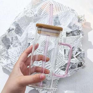 वर्ग रंगीन मुट्ठी भर ग्लास सक्शन ट्यूब ढक्कन उच्च-स्तरीय रचनात्मक बड़ी क्षमता दूध चाय और ठंडा पेय कप - Product Image 6