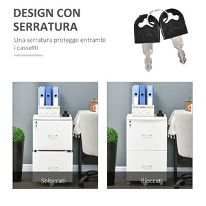 Gabinete de oficina Vinsetto con 2 cajones y 5 ruedas, archivador en MDF y aglomerado, 43x45x72 cm, blanco - Product Image 2