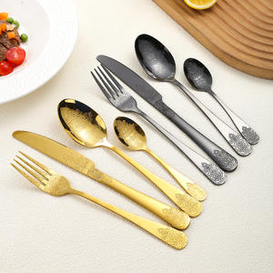 Juego de Cubiertos de Acero Inoxidable de Lujo Retro, 4 Piezas, Diseño en Relieve, Cuchillo, Tenedor, Cuchara, Regalo de Boda - Product Image 4