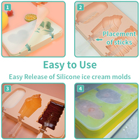 LVYIN Moules à glace DIY 4 compartiments en silicone et PP de qualité alimentaire, réutilisables, à démoulage facile, multicolores, motifs fruits et animaux mignons, écologiques