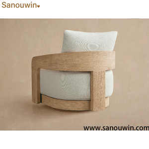 Chaise de salle à manger <span class=keywords><strong>d</strong></span>'extérieur moderne et confortable en teck avec structure sculpturale en bois massif et <span class=keywords><strong>coussin</strong></span> amovible pour cour et parc - Product Image 4