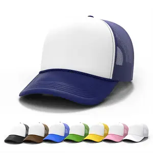 도매 주문 로고 Mens 자수 5 패널 거품 메시 트럭 운전사 모자 모자 남녀 공통 공백 고품질 파란 트럭 운전사 모자