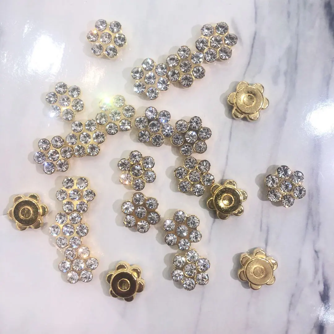 Accessoires de vêtements pour bricolage Base en or Cristal Verre Strass 11.5mm Flocon de neige Rond Strass Matériel de fabrication de bijoux
