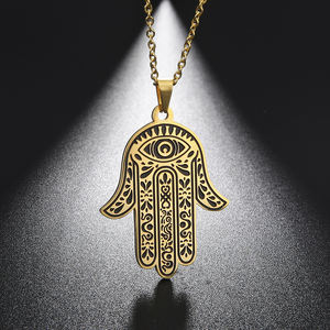 Collier <span class=keywords><strong>pendentif</strong></span> <span class=keywords><strong>main</strong></span> de Hamsa Hamesh, œil porte-bonheur, chaîne de collier ras du cou en acier inoxydable, amulette, bijoux juifs - Product Image 1