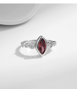S925 <b>Silver</b> <b>Garnet</b> <b>Ring</b> With Round Brilliant Cut Diamonds Bezel Setting Classic Women's Gemstone <b>Ring</b> Everyday Wear - Product Image 6